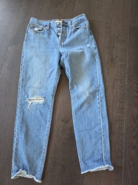 Levi's light blue straight-leg distressed jeans